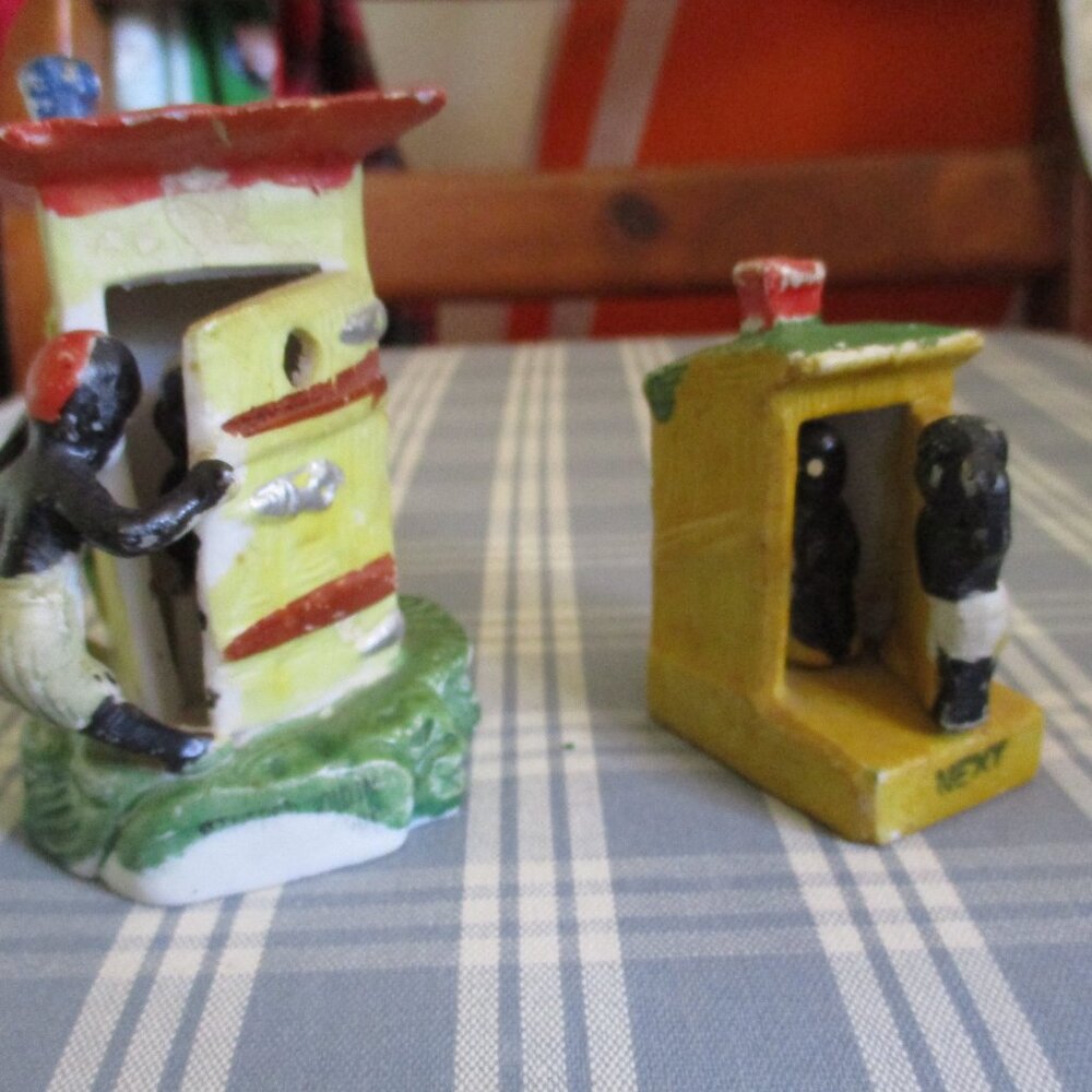 FINAL SALE! 2- Vtg. outhouse Black figurines ceramic, 1 is Made in Japan, (Next)